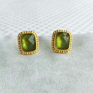 Julie Vos Gold Jade Green Marbella Stud Earrings NEW